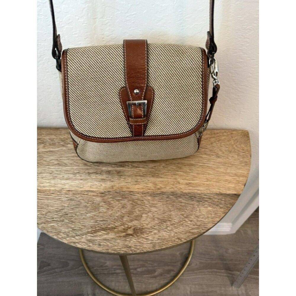 Aigner Handbag Purse Shoulder bag Brown Leather Tweed Body Nice Size . Magnetic